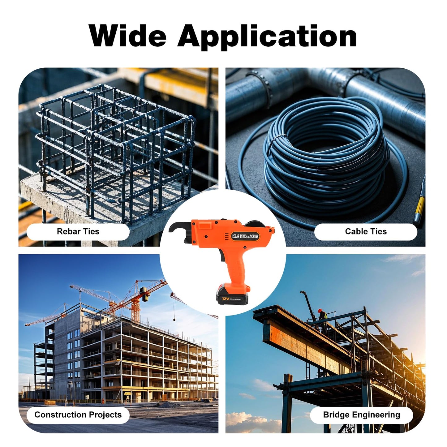 ARLIGAADUO Automatic Rebar Tie Gun, Cordless Rebar Tying Machine, 8-34mm Automatic Rebar Tie Wire Twister, Rebar Tying Tool w/Pliers + 2pcs 4500mAh Batteries for Steel Bar Rod Tying Binding
