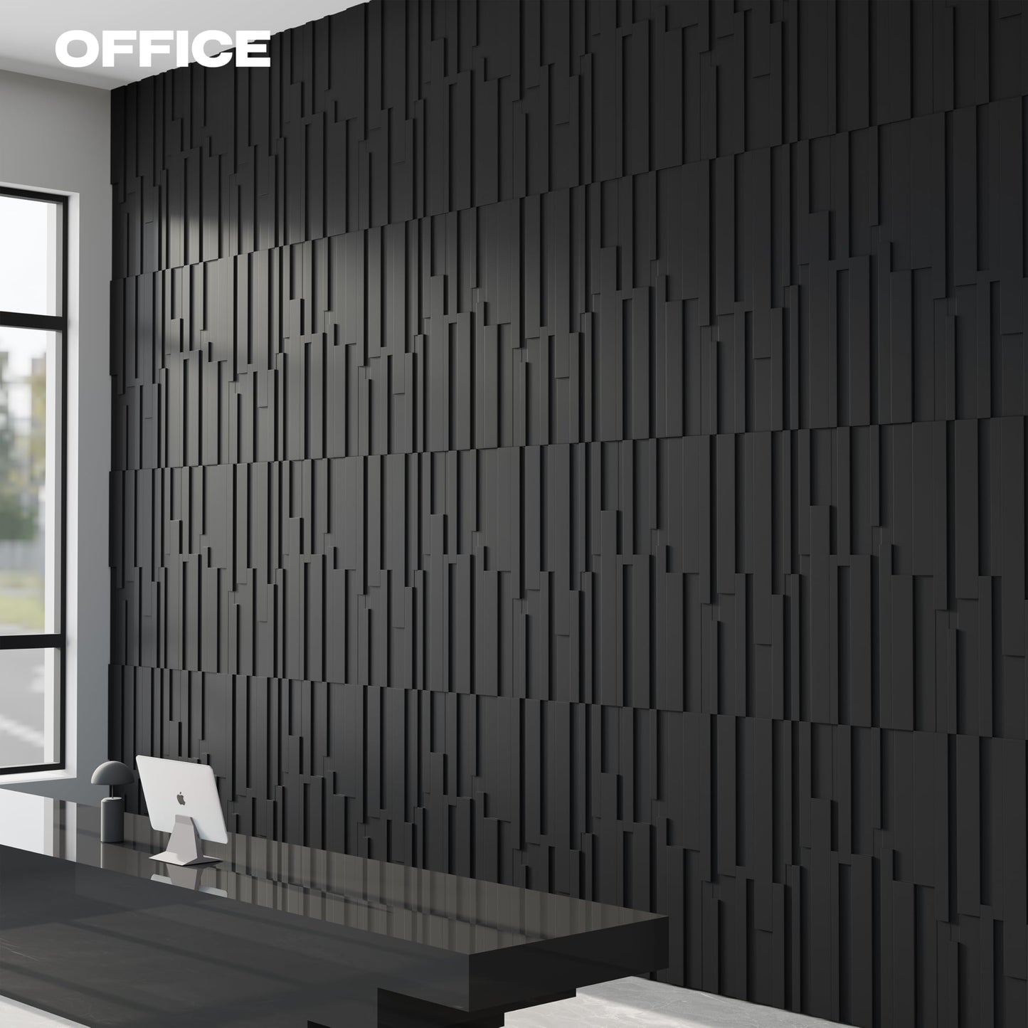 janasse Large PU Decorative Wall Panels, 4-Pack Covers 31 Sq.Ft – 47.2" × 23.6" 3D Architectural Accent Wall Panels for Living Room, TV Wall, Office & Commercial Spaces (Black)