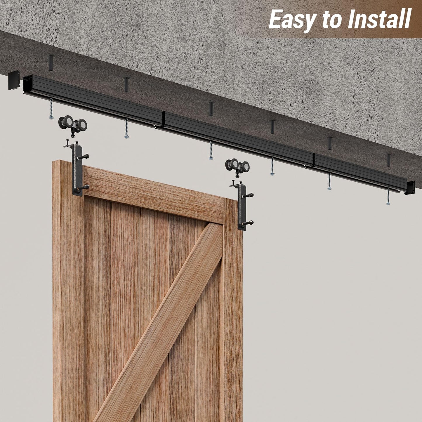 FLYVLIEG 6.6FT Ceiling Mount Box Rail Barn Door Hardware Heavy Duty Sliding Barn Door Track Kit for Single Door, Aluminum Alloy, Easy Install (No Door)