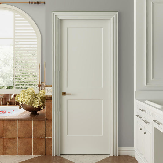 JUBEST 30"x80" 2-Panel Shaker Style White Primed Hollow Core Interior Molded Door Slab, NOT Pre-drilled and NOT Included Hardware, Pre-Assembled Interior Door for Pantry, Laundry, Closet