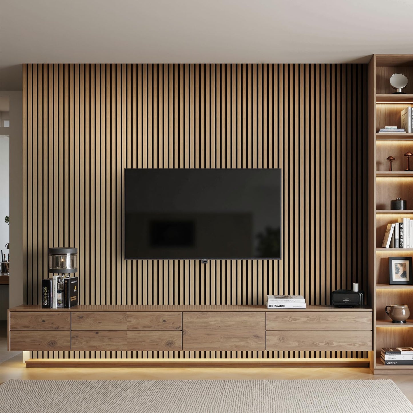 INMOZATA Wood Slat Wall Panels, 4 Pack 94.5" x 7.9" 3D Fluted Soundproof Fire Resistant Acoustic Wooden Panel for Interior Wall Decor, Living Room, Bedroom, Ceiling (Oak)
