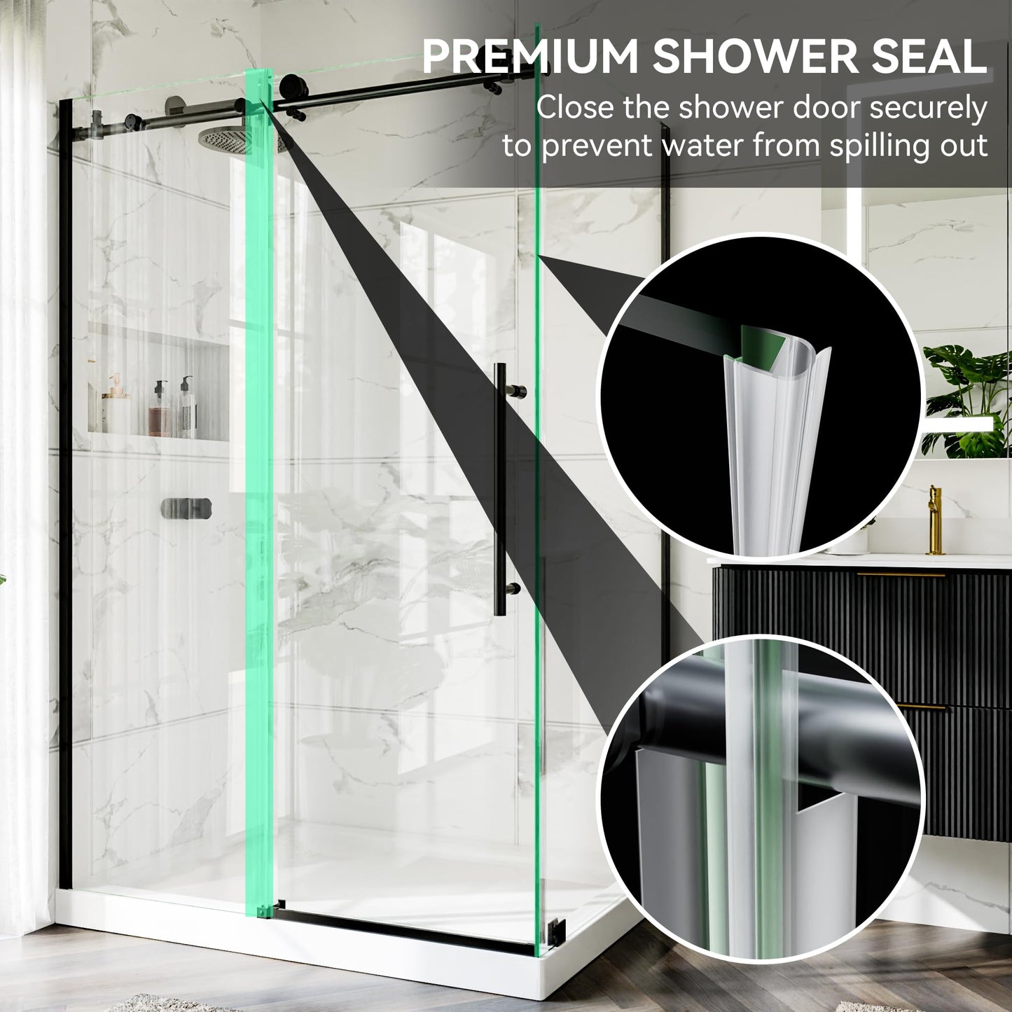 44-48" W x 32" D x 72" H Frameless Shower Enclosure, Sliding Corner Shower Door with 5/16" (8mm) SGCC Certified Clear Tempered Glass, Stainless Handle, Matte Black Finish (Shower Base Not Included)