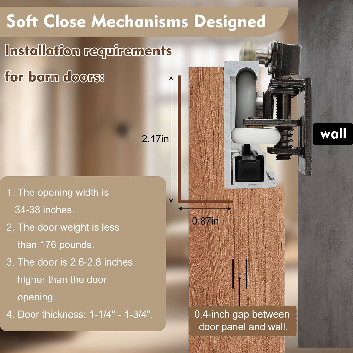 Souyou 42" Concealed Sliding Barn Door Hardware Kit with Soft Close Mechanism for 34"-38" Passage Opening, Hidden Sliding Door Hardware, Floating Wall Mounted (NO Door)