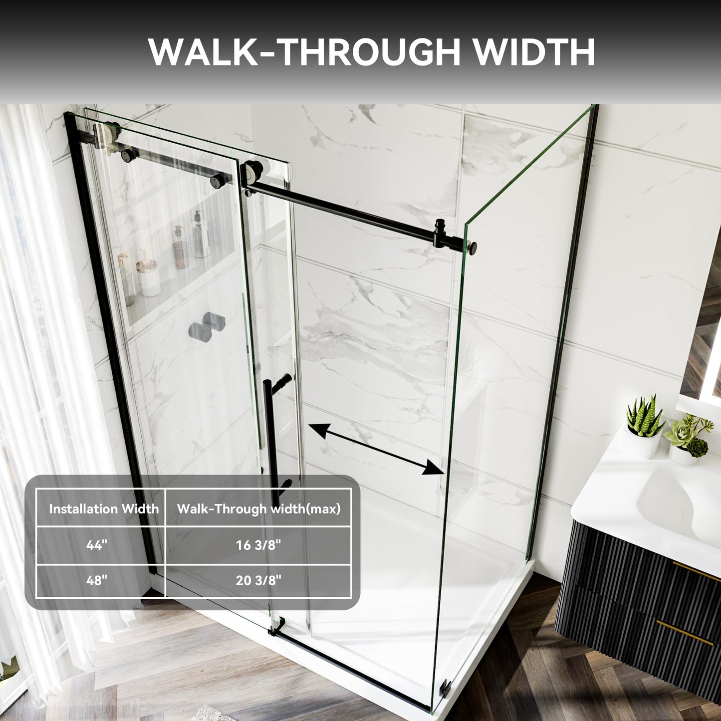 44-48" W x 32" D x 72" H Frameless Shower Enclosure, Sliding Corner Shower Door with 5/16" (8mm) SGCC Certified Clear Tempered Glass, Stainless Handle, Matte Black Finish (Shower Base Not Included)
