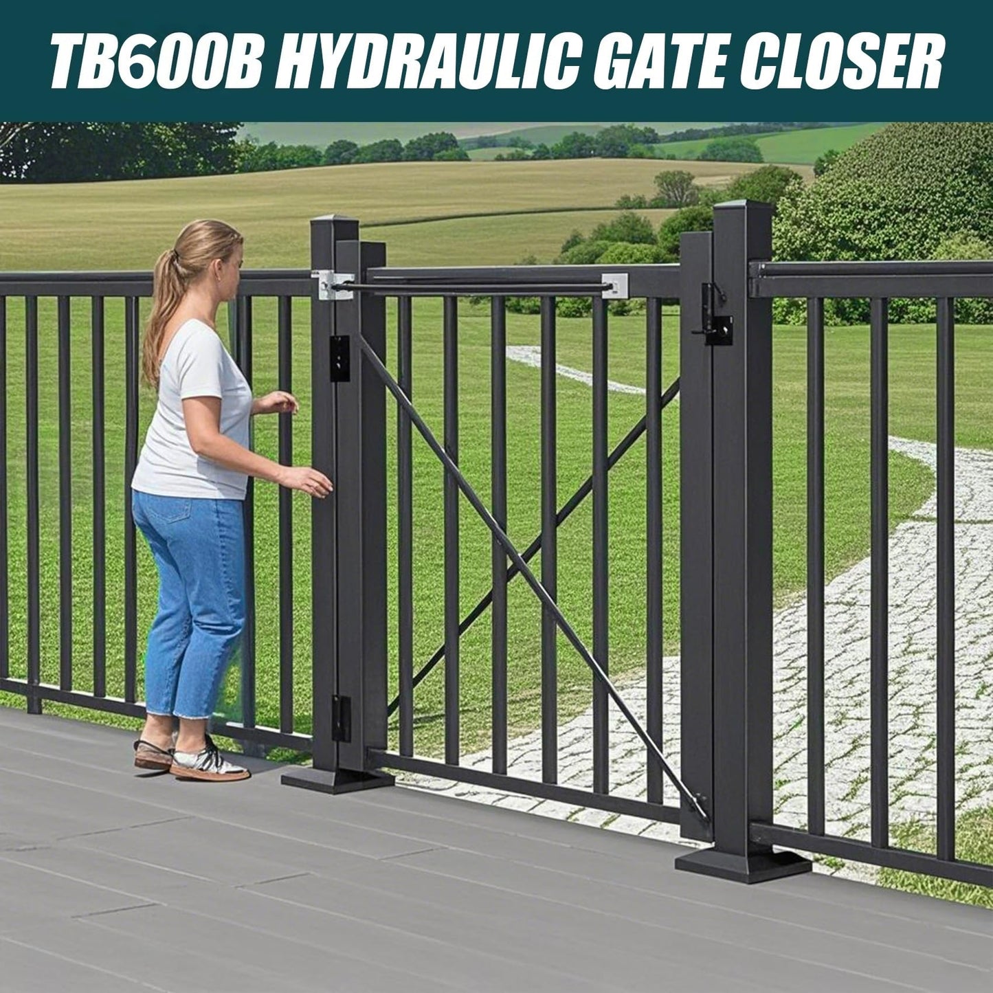 TB600 Outdoor Heavy Duty Gate Closer,High Grade Hydraulic Gate Closer for 150 to 250 Pounds in Weight,48 to 78 Inches in Width Suitable for Home Yard, Fences,Farms,Open Stadiums(Black)