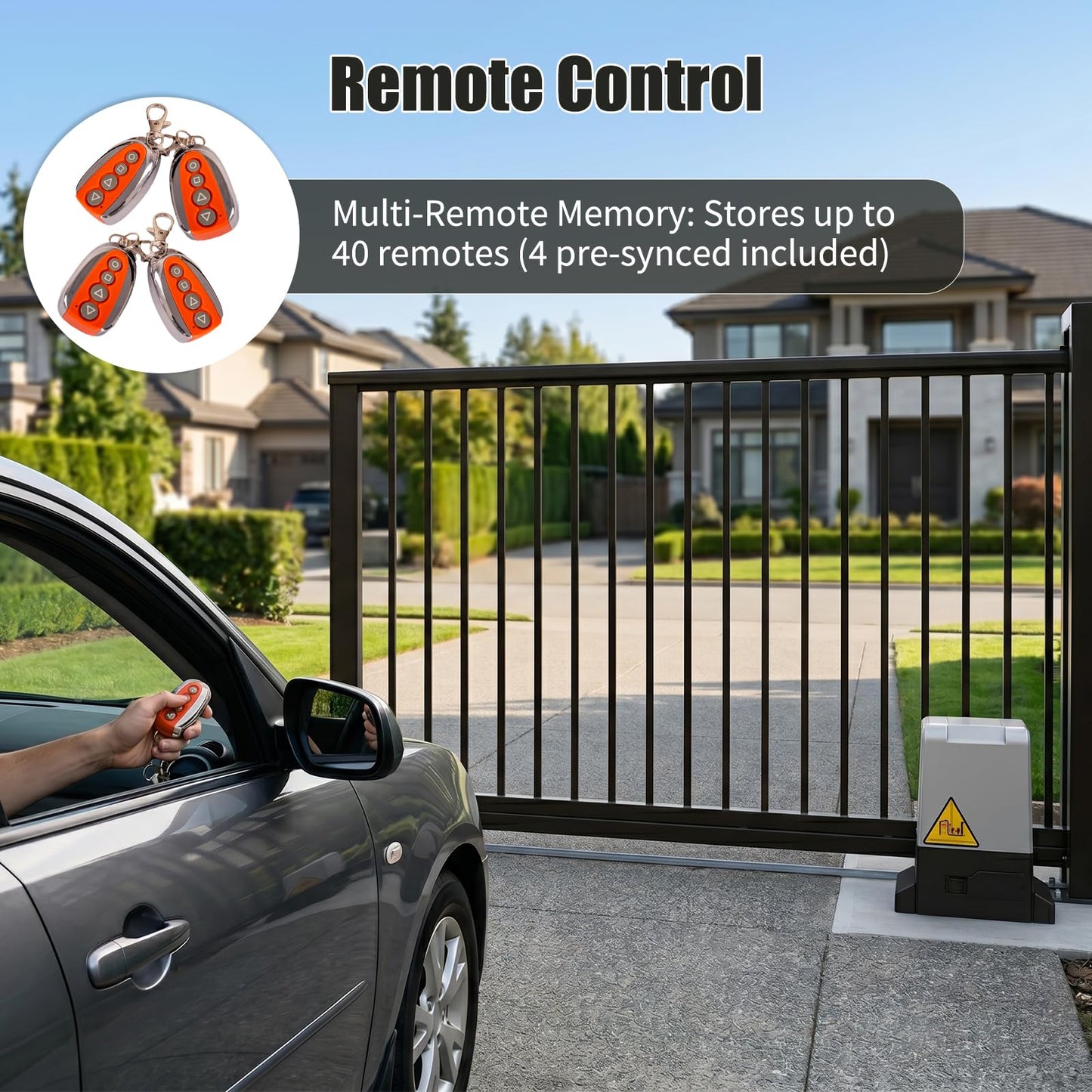 1800Lbs Heavy Duty Sliding Gate Opener, 370W AC Automatic Gate Motor with Nylon Rack, No Welding Electric Gate Opener Kit with 4 Remote Controls, DIY Easy Installation, Up to 40ft Sliding Gate