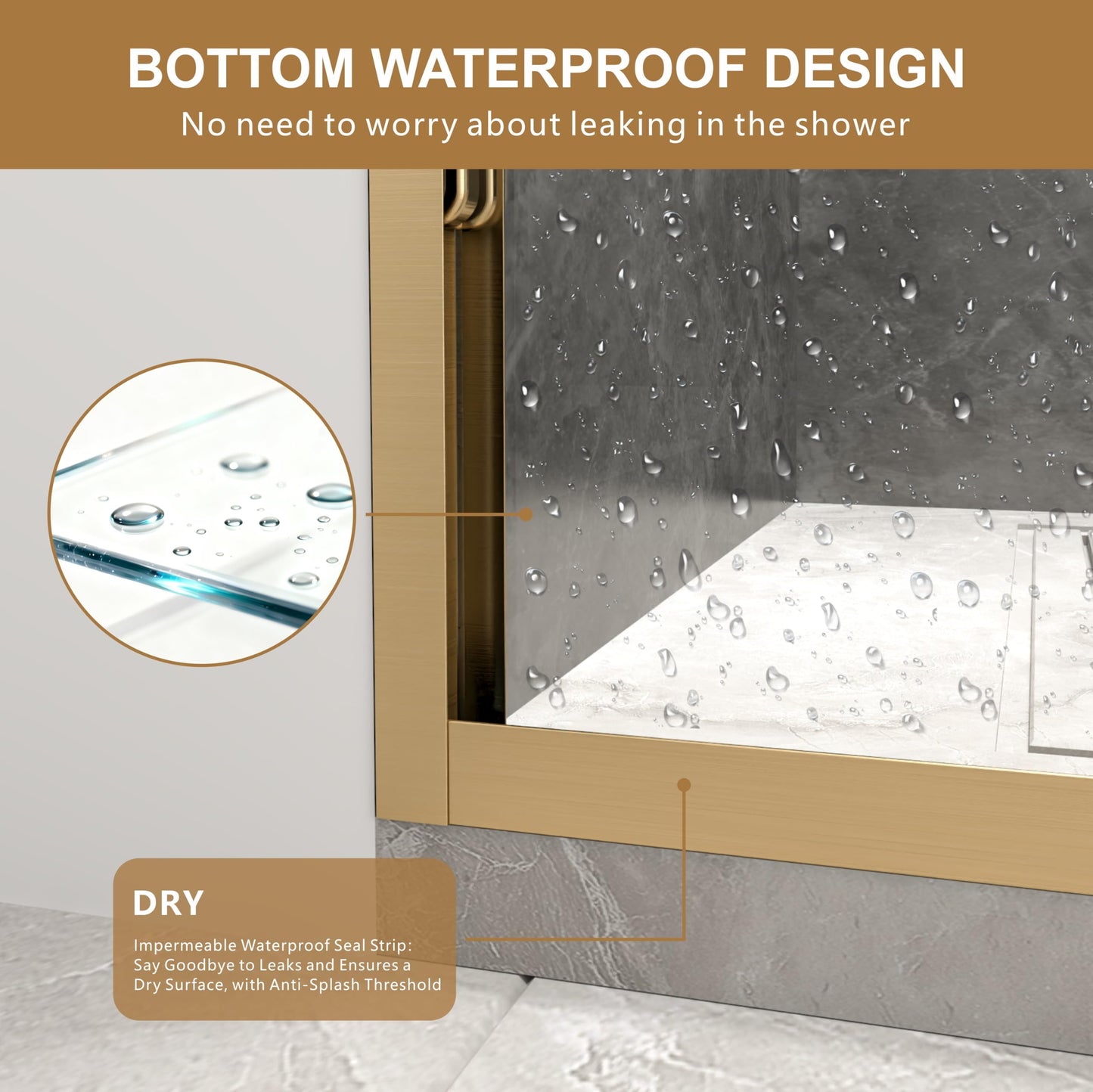 RFN 44-48" W x 76" H Framed Bypass Double Sliding Shower Door, 1/4" (6 mm) Easy-to-Clean Treated Clear Tempered SGCC Glass,Bathroom Door(Brushed Gold, 44-48" W*76" H)