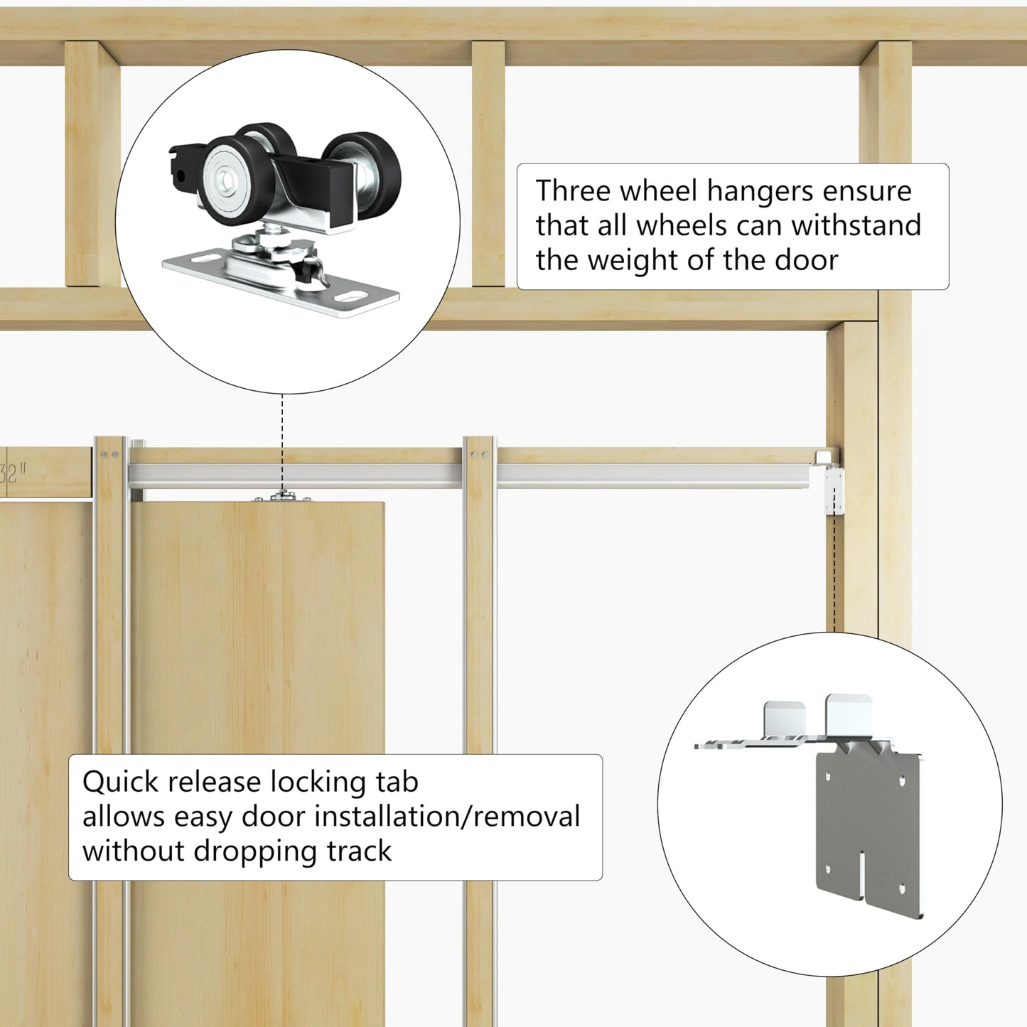 SongYung 24"-36"x 96" Pocket Door Frame Kit with 98LBS Two-Way Soft-Close Mechanism,Aluminum Track Hardware Suitable for Doors Wide 24"-36",2X4 Studs Wall,Smoothly and Quietly Easy to Install
