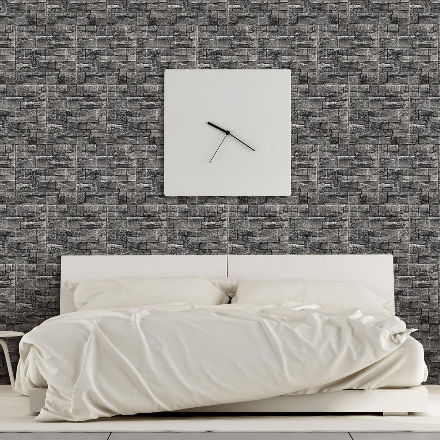 Tinlade 30 Pcs 28.81 Sq ft 3D Wall Panels Peel and Stick Foam Brick Wallpaper Printable Faux Brick Wall Panels Decorative Self Adhesive Tiles Waterproof(Rock Black)