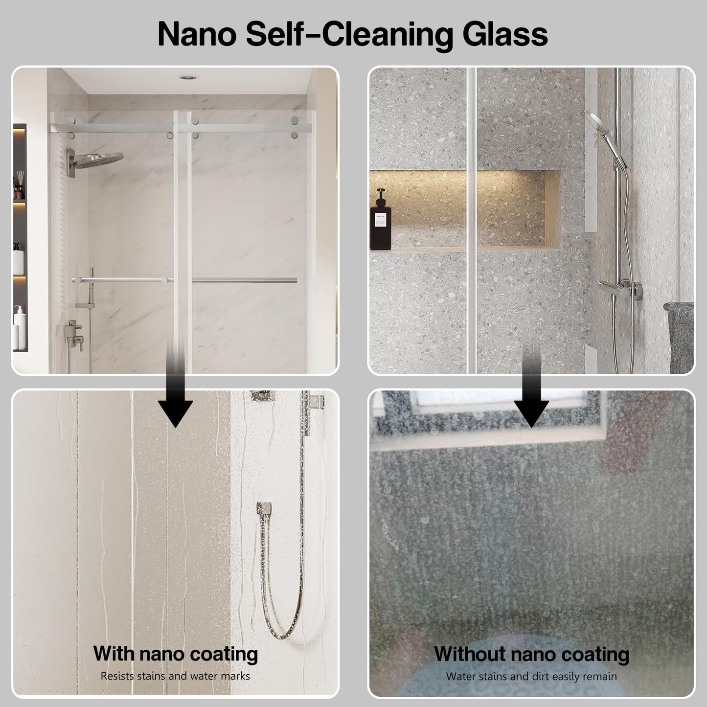 Dimaris 56-60.in W x 74.in H Frameless Shower Door, Shower Door with 5/16" (8mm) Clear Tempered Glass, Easy Sliding, Nano Coating, Stainless Steel, Chrome, Walk in Shower