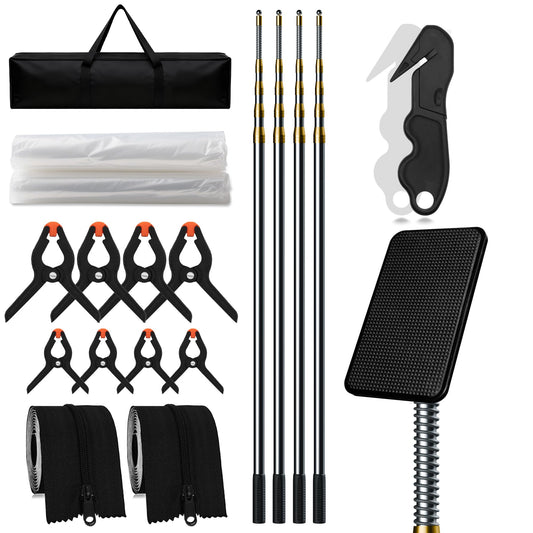 MAYOKEN® 13 16FT Dust Barrier Poles (4 Pack), Spring-Top Telescoping Poles for Construction & Renovation – Dust Containment System with Plastic Sheeting,2 self-Adhesive Zipper & Carry Bag