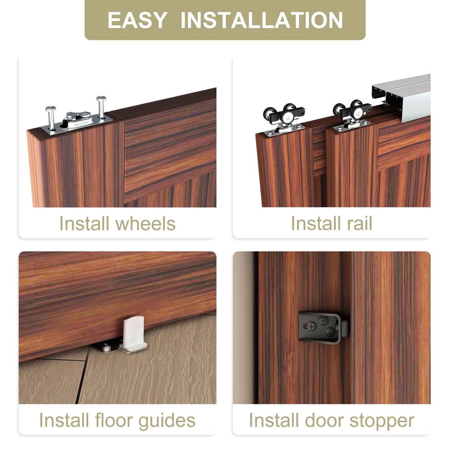 WEWORTH Heavy Duty Double Bypass Sliding Closet Door Track Kit Hardware 96”/8FT Aluminium Alloy Track Rail Set,for 2 Door System,Smoothly and Quietly,Silver