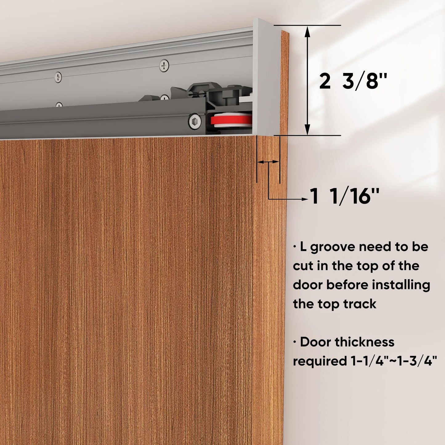 JUBEST 36" Concealed Barn Door Hardware Kit with Soft Close Mechanism, Wall Mounted Invisible Sliding Door Track for Opening Width 28" to 32", Hidden Barn Door Hardware Kit, Door Needs Groove