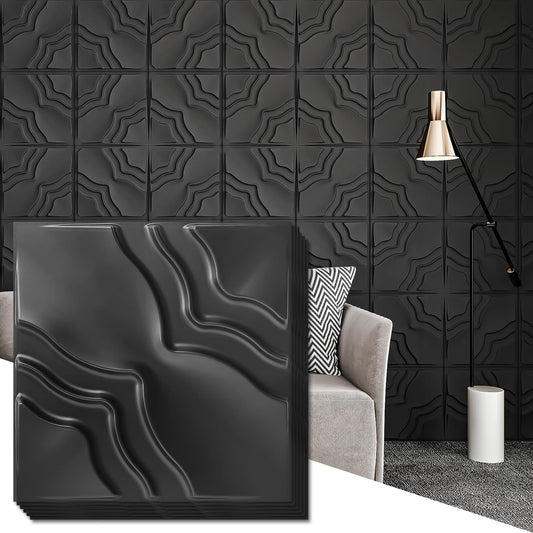 Art3dwallpanels 33 Pack 3D Wall Panel, 2 Different Effects PVC Textured Wall Panels for Interior Wall Décor, 12 x12 Inch Cover 32.Sq.Ft, Black
