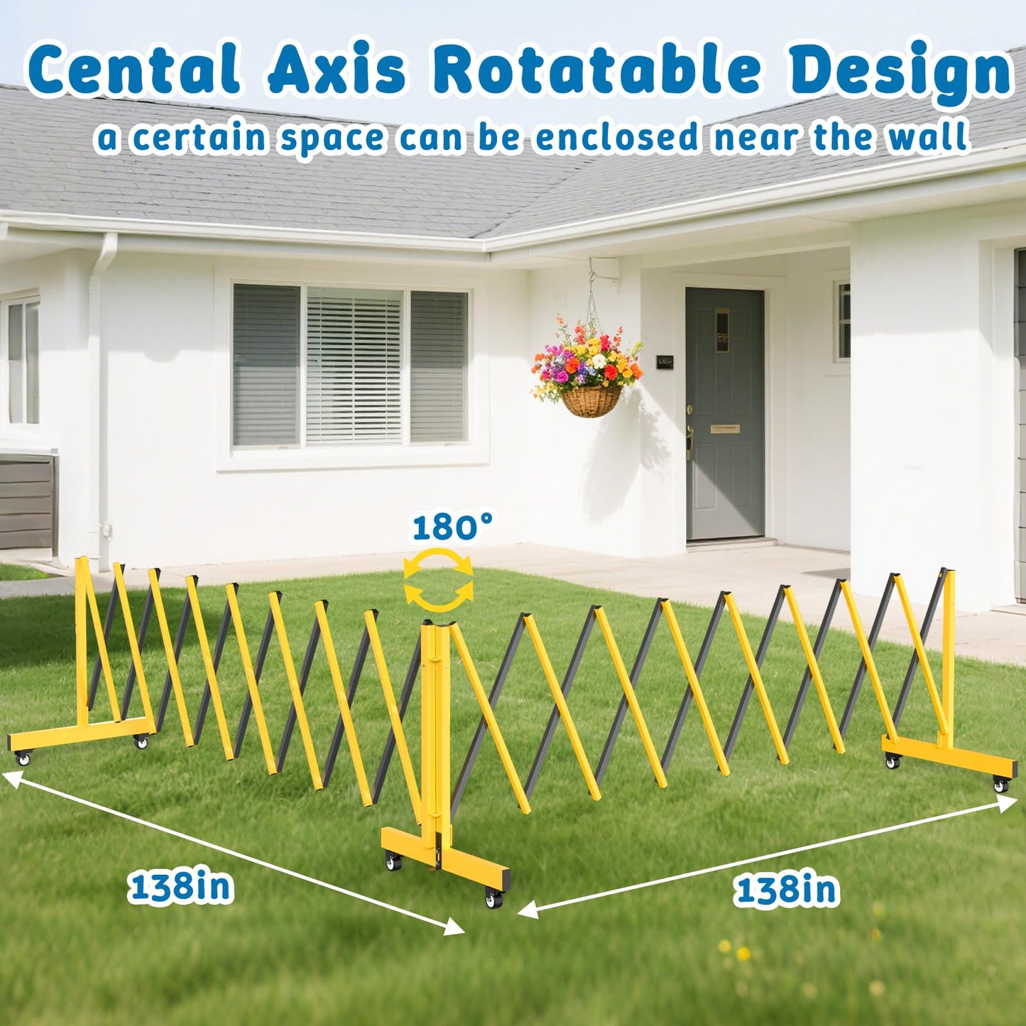 23 FT Industrial Expandable Barricade, Folding Security Gate with Wheels, Retractable Driveway Gate, Adjustable Traffic Fence for Construction Site, Traffic Control, Cordon, Elevator, Garage