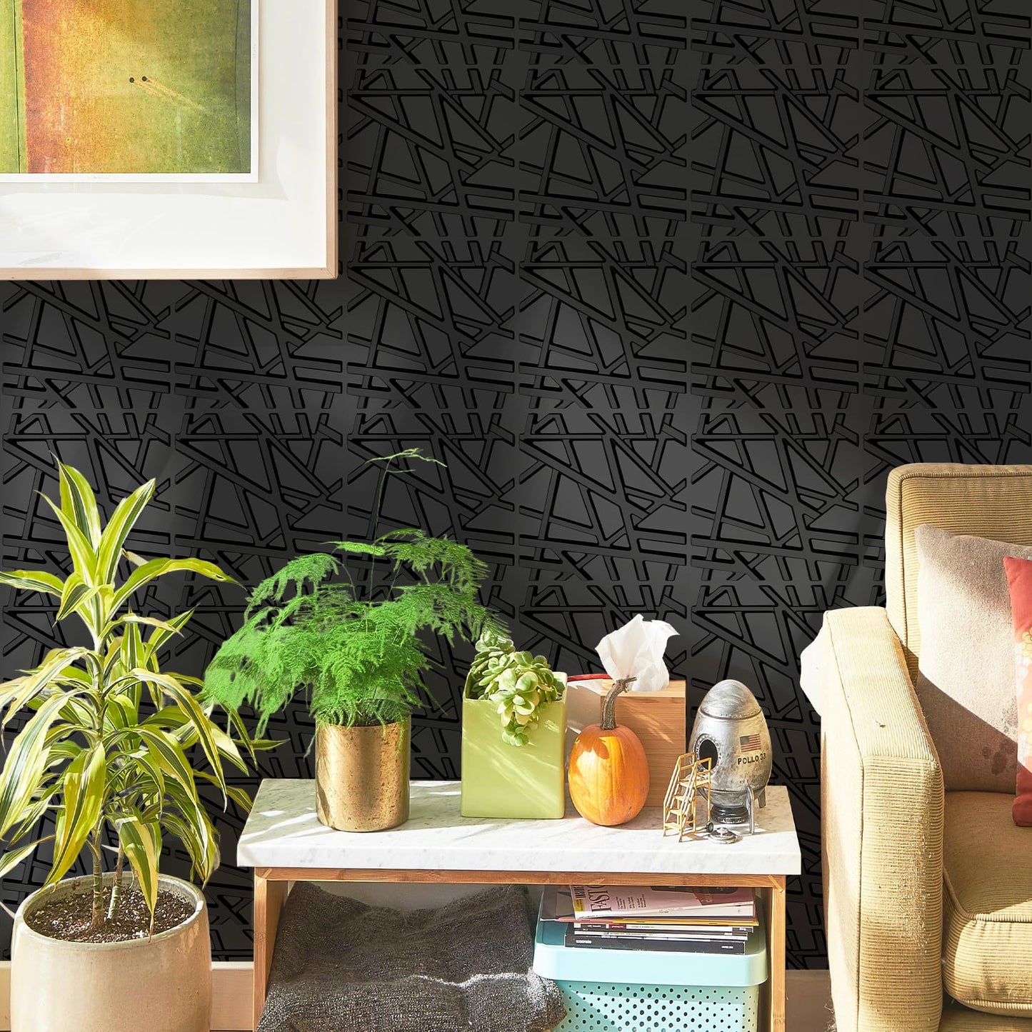LEVOWAY 33 Pack 3D Wall Panels for Interior Wall Decor, 12''x12'' Black Accent Textured Wall Panels, Wall Covering Panles for Living Room, Gaming Room, TV Background, Cover 32 Sq.Ft