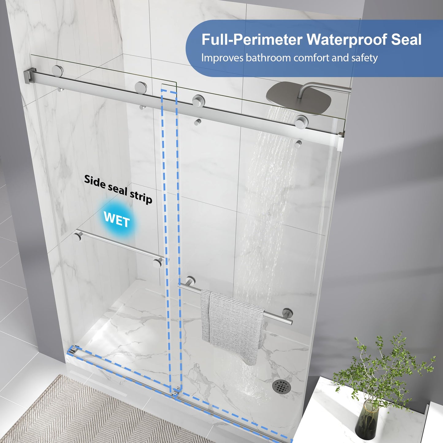 Frameless Double Sliding Shower Door 49-54" W x 72" H,1/4"(6mm) Tempered Glass with Safety Nano Explosion-Proof Film,Bypass Walk-in Shower Door,Brushed Nickel