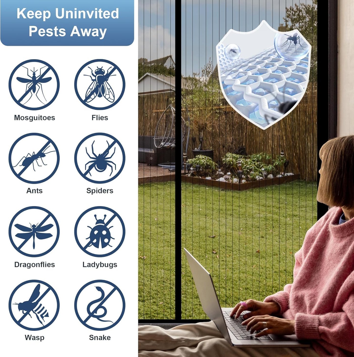METAONLY Magnetic Screen Door Mesh Fits 38" x 82" Door - Curtain Size 40" x 84", Works for Patio, Sliding Door, Keeps Bug Mosquito Out, Fresh Air Flow, Black