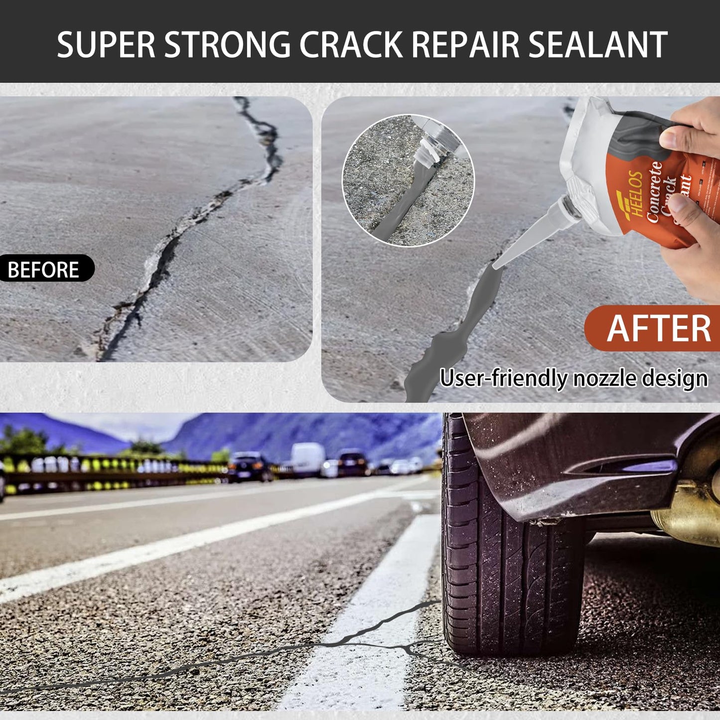 Concrete Crack Filler, 4 Pack Self Leveling Crack Sealant Repair Sealer, High Elasticity Cement Crack Filler, Waterproof Caulking Glue for Driveway, Patio, Sidewalk, Concrete Joint Repair, Grey