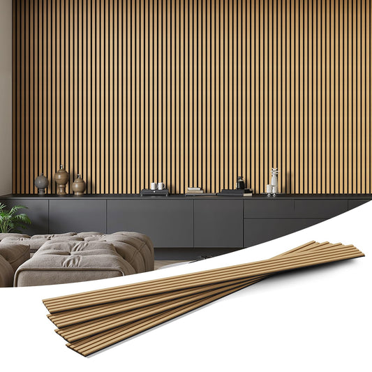 INMOZATA Wood Slat Wall Panels, 4 Pack 94.5" x 7.9" 3D Fluted Soundproof Fire Resistant Acoustic Wooden Panel for Interior Wall Decor, Living Room, Bedroom, Ceiling (Oak)