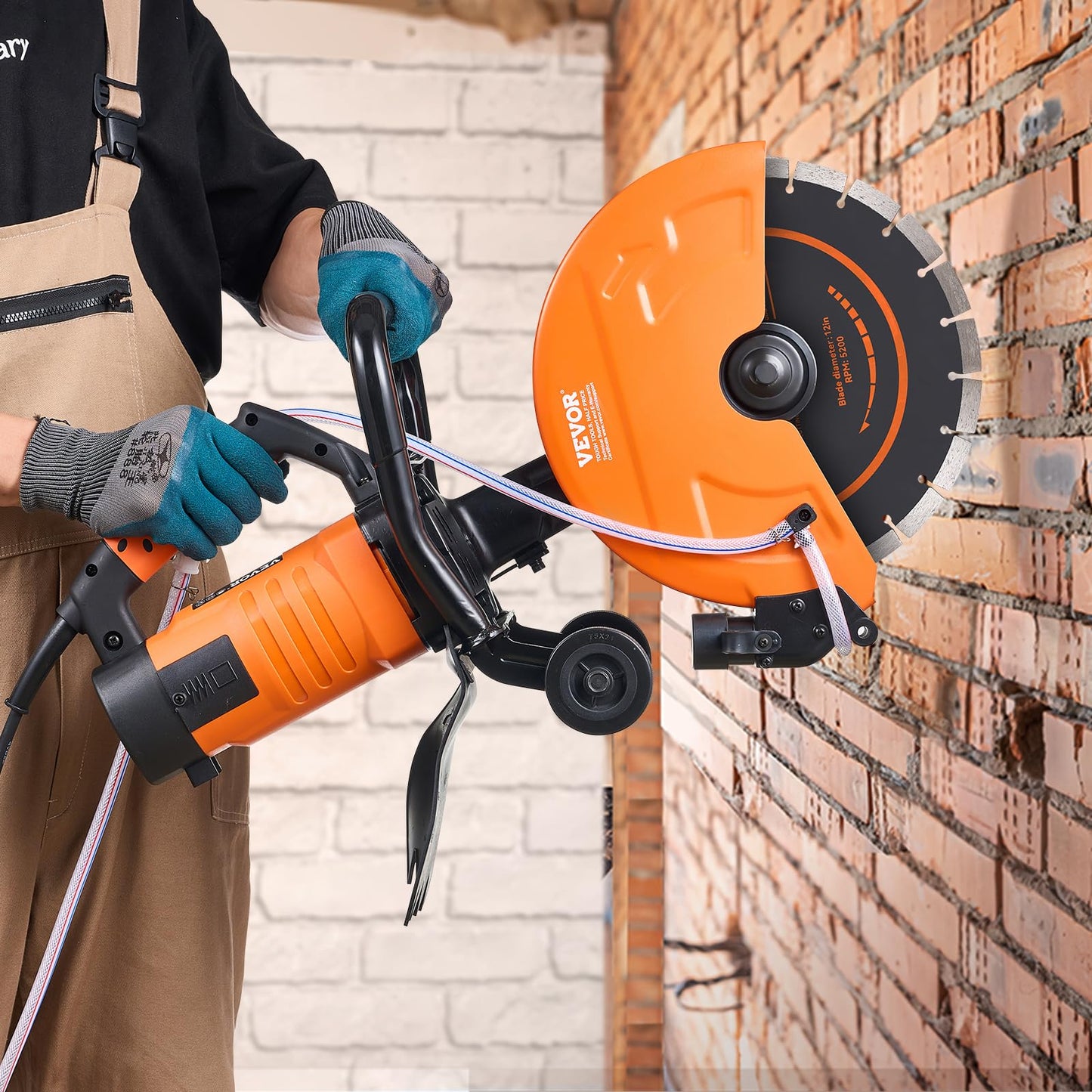 VEVOR Electric Concrete Saw, 12 in, 1800 W Motor Circular Saw Cutter with Max. 4.5 in Adjustable Cutting Depth, Wet Disk Saw Cutter Includes Water Line, Pump and Blade, for Stone, Brick