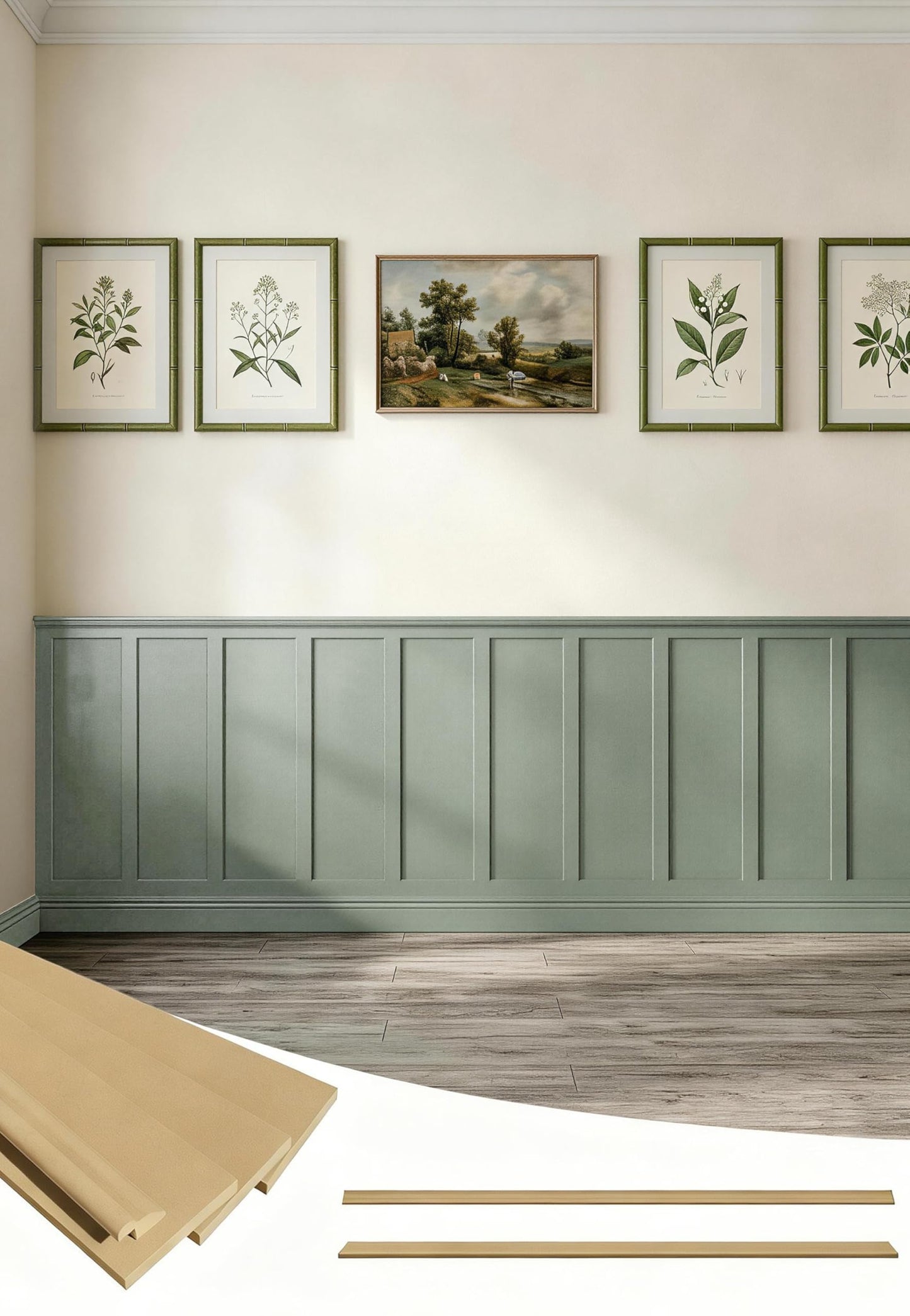 SMARTSTANDARD Paintable Board and Batten Wainscoting Kit, Premade MDF Accent Wall Panels with Edge Strips – Covers 176x51 Inch, Wall Molding Trim for Bedroom Living Room Hallway