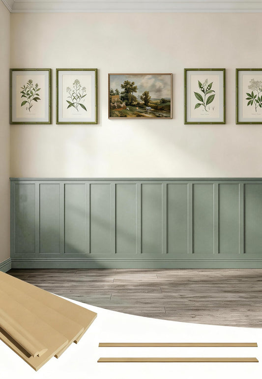 SMARTSTANDARD Paintable Board and Batten Wainscoting Kit, Premade MDF Accent Wall Panels with Edge Strips – Covers 176x51 Inch, Wall Molding Trim for Bedroom Living Room Hallway