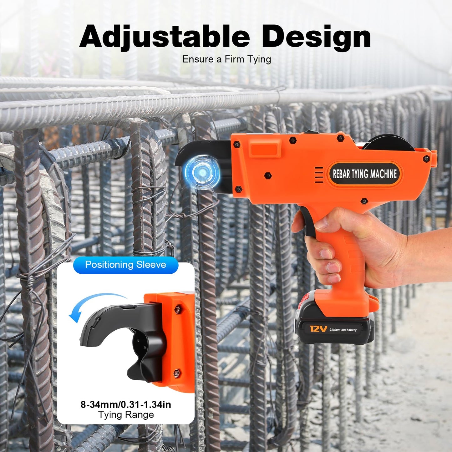 ARLIGAADUO Automatic Rebar Tie Gun, Cordless Rebar Tying Machine, 8-34mm Automatic Rebar Tie Wire Twister, Rebar Tying Tool w/Pliers + 2pcs 4500mAh Batteries for Steel Bar Rod Tying Binding
