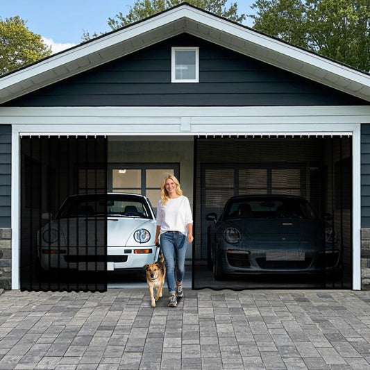Sliding Garage Door Screen 2 Car 16x7Ft, Retractable Garage Screen Door with Track Closure, Heavy Duty Fiberglass Mesh Garage Net Screen, Keep Annoying Animals Out, Easy Assembly Privacy Protection