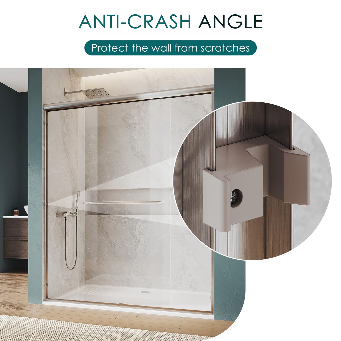 ELEGANT Double Sliding Shower Door 44-48" W x 72" H, Semi-Frameless Bypass Shower Glass Door with Dual Towel Bar Handles, 1/4" Tempered Glass for Walk-in Shower, Brushed Nickel