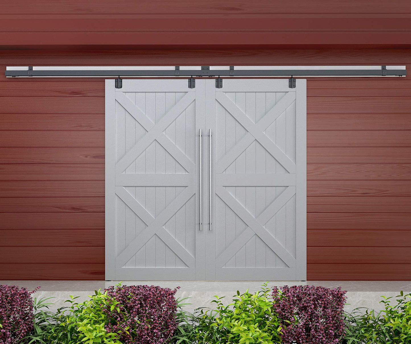 DIYHD 13FT Exterior Double Sliding Barn Door Hardware,Heavy Duty Wall Mount Box Track Kit for Outdoor Use,MAX Load 300lbs,Kit to Hang 2 Doors(Fit 39" X 2 Door)