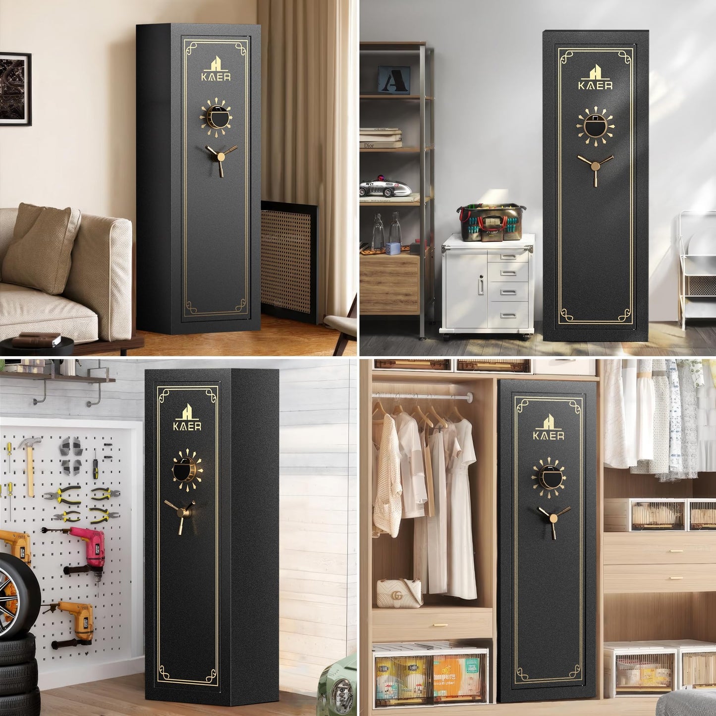 KAER 23-25 Biometric Gun Safe, Wider and Deeper Fingerprint Gun Safes for Rifle and Pistols, Large Quick Access Heavy-Duty Gun Cabinet for Firearm Ammo with Drawer & Gun Rack, Assembled
