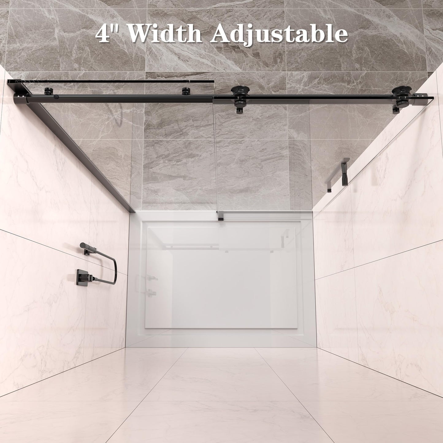 ENSO SENKA 44-48” x 76” Frameless Shower Door, 5/16" (8mm) Clear SGCC Tempered Glass, Bathroom Glass Sliding Shower Doors, Matte Black
