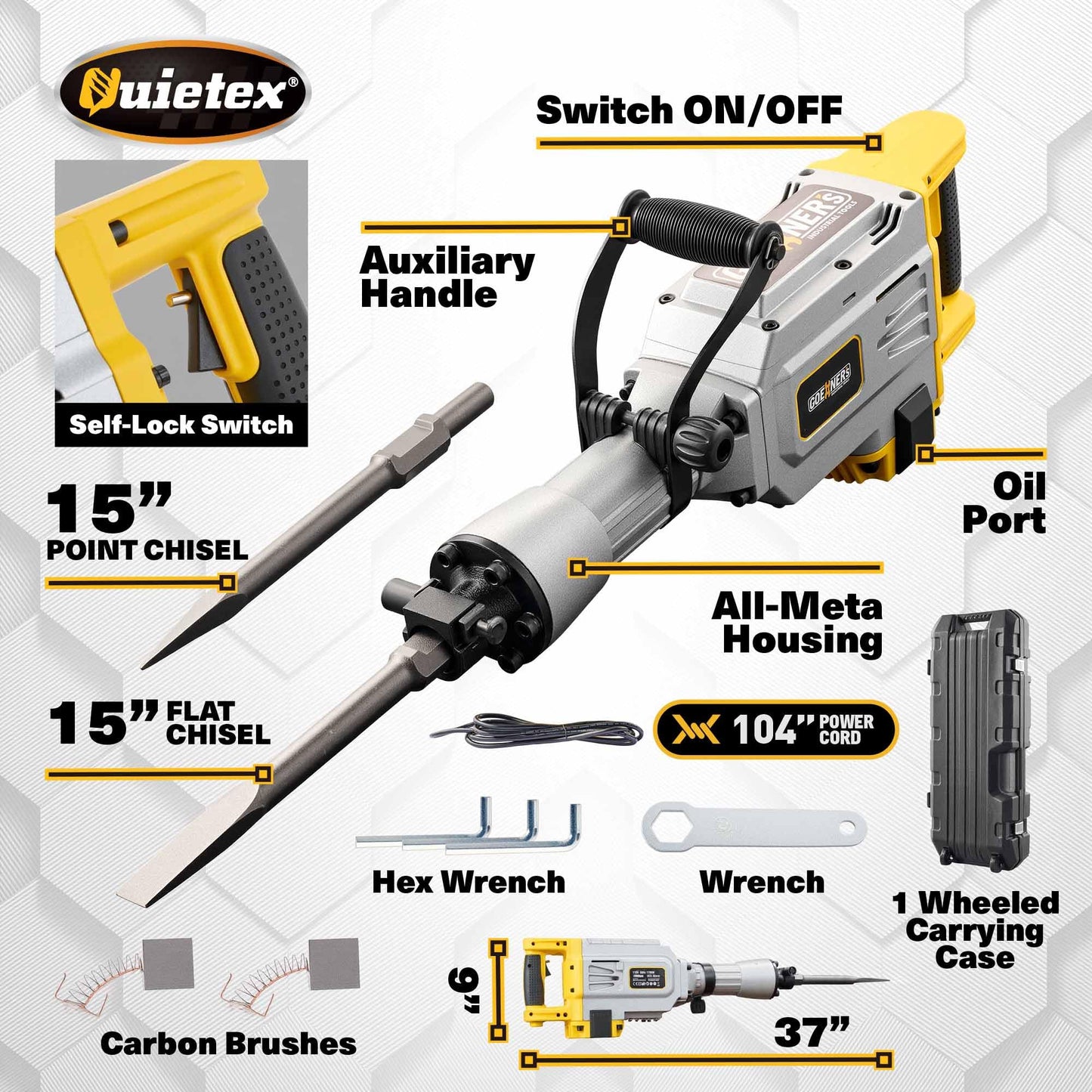 Demolition Jack Hammer Drill, MAX 3500W Jack Hammer Concrete Breaker 1900 BPM Heavy Duty Electric Jack Hammer, 60J Hammer Drill Chisel for Trenching and Breaking Holes