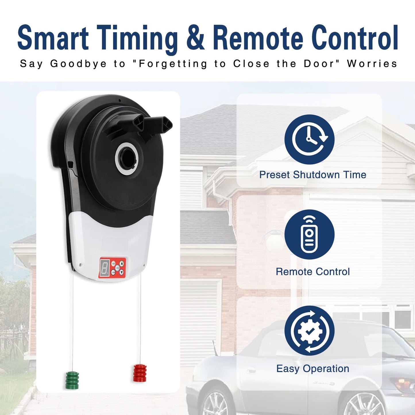 BINGOX Automatic Roll Up Garage Door Opener, 800N Quiet Roller Door Motor with 2 Remotes, Rolling Code Security, Auto Stop Safety Protection, for Residential & Commercial Roller Doors up to 14.7 ft
