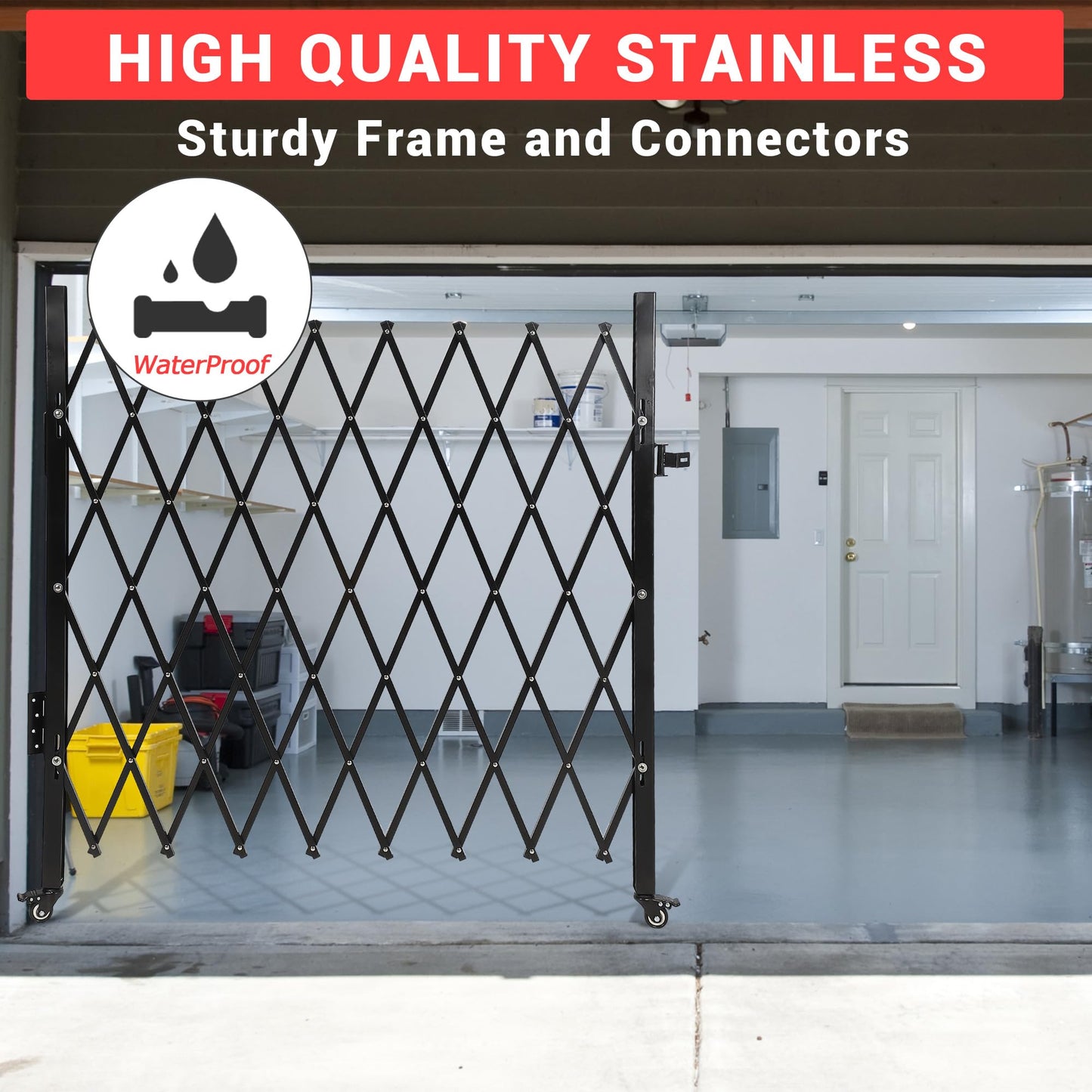 50" High x 67" Wide Expanding Security Gate. Black Aluminum Folding Scissor Gate with 360° Rolling Design. a Flexible and Portable Barricade for Driveways, Doors, and Access Control.