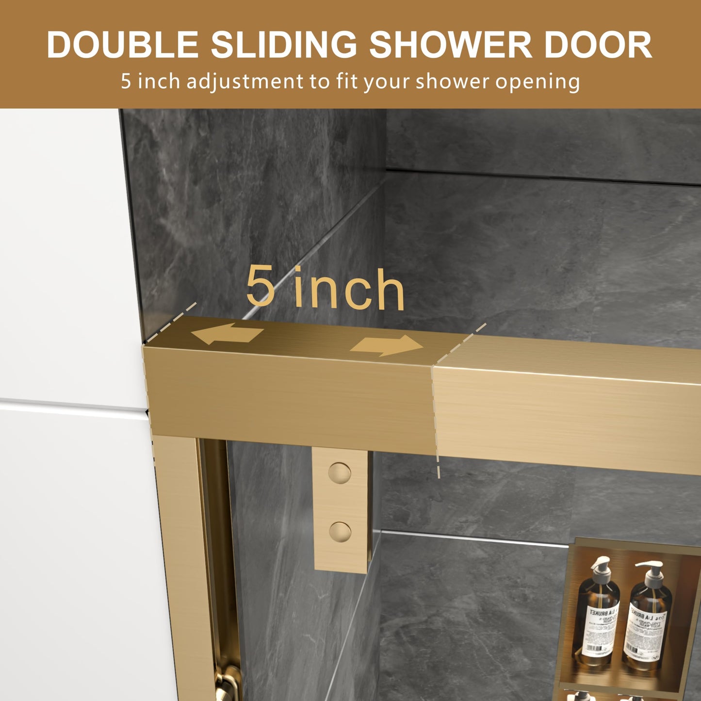 RFN 44-48" W x 76" H Framed Bypass Double Sliding Shower Door, 1/4" (6 mm) Easy-to-Clean Treated Clear Tempered SGCC Glass,Bathroom Door(Brushed Gold, 44-48" W*76" H)