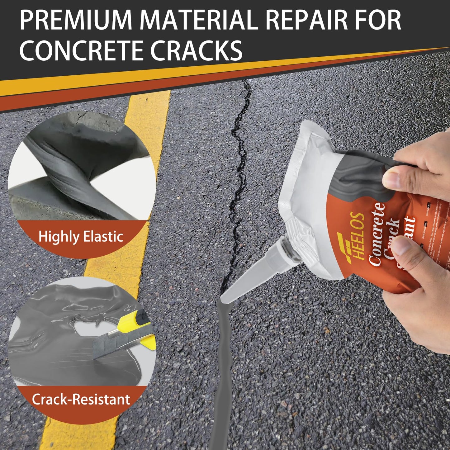 Concrete Crack Filler, 4 Pack Self Leveling Crack Sealant Repair Sealer, High Elasticity Cement Crack Filler, Waterproof Caulking Glue for Driveway, Patio, Sidewalk, Concrete Joint Repair, Grey