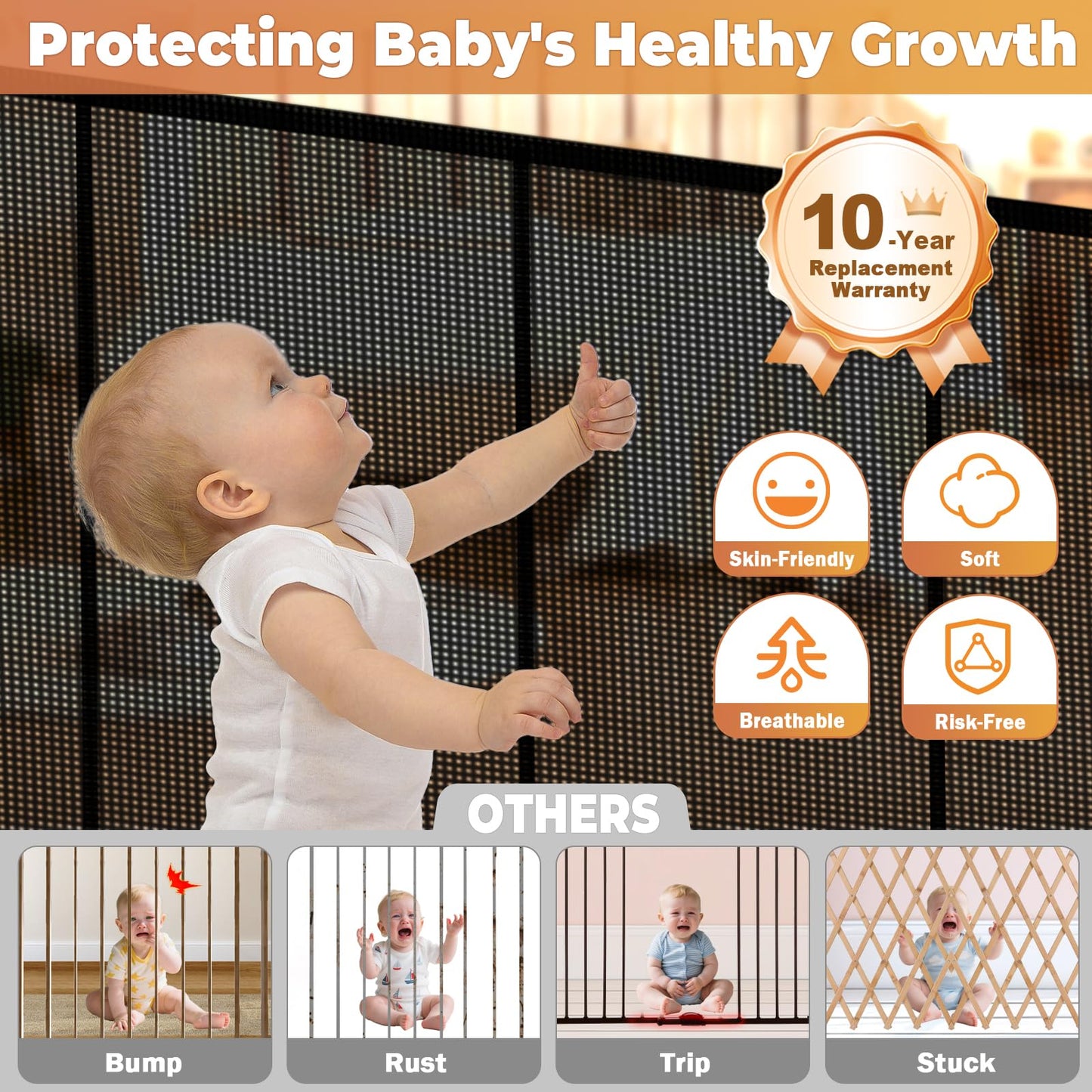 236" Retractable Baby Gates Dog Gate Extra Wide, 42" Tall Child Pet Safety Gate with Reinforced Strips for Stairs, Long Mesh Garage Gates Fence for Outdoor Indoor Large Openings Driveway Decks Patio
