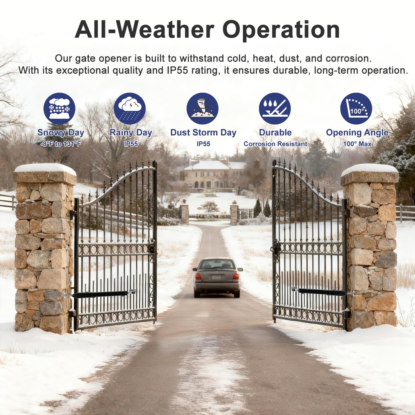 Automatic Dual Gate Opener for Swing Gates up to 660lb*2 16ft, Heavy Duty Electric Opener Kit for Driveway Home Garden, Long-Range Remote Controls Included - Model C025-340