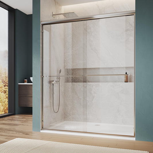 ELEGANT Double Sliding Shower Door 44-48" W x 72" H, Semi-Frameless Bypass Shower Glass Door with Dual Towel Bar Handles, 1/4" Tempered Glass for Walk-in Shower, Brushed Nickel