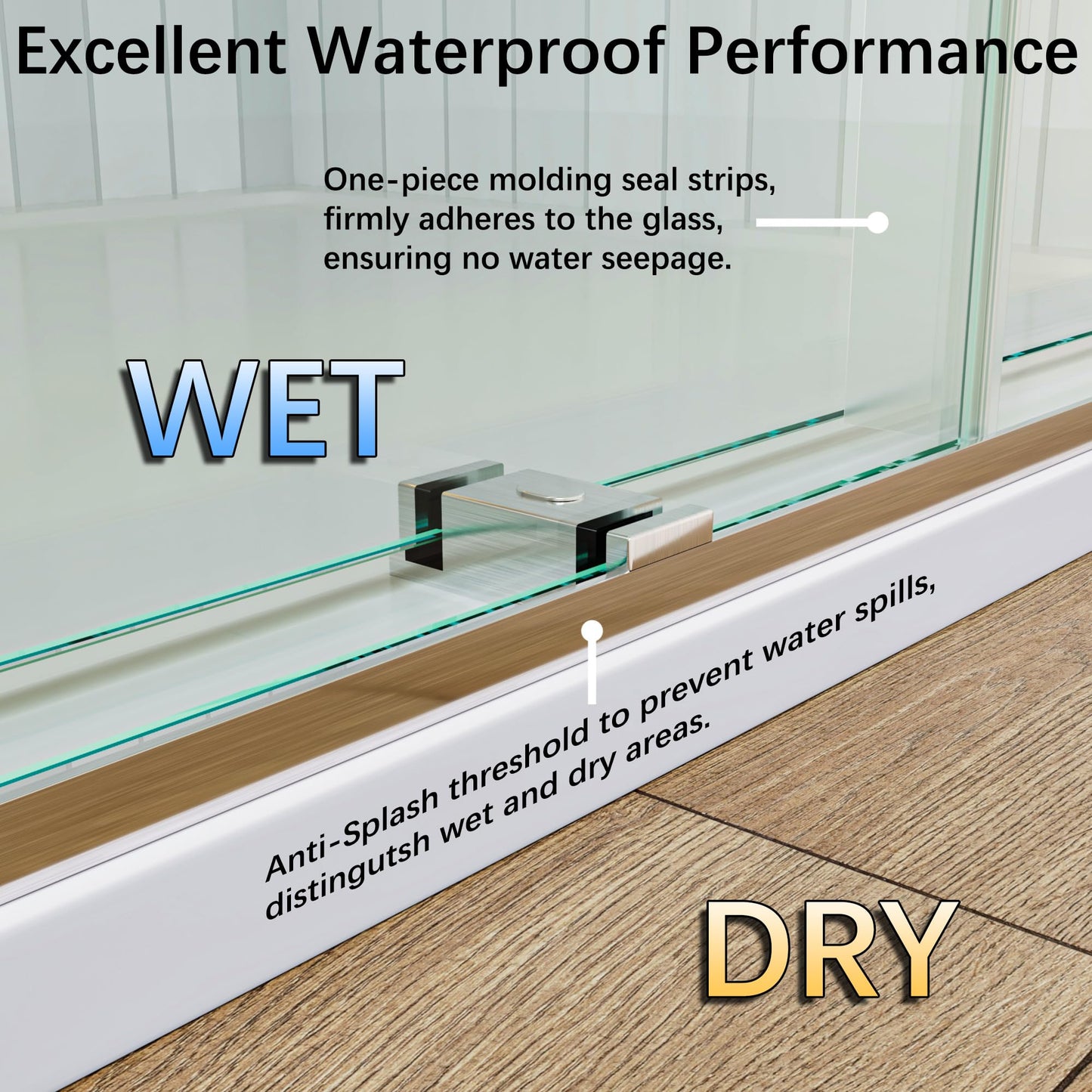 FEKEWIO Soft Close Shower Doors 56-60" W x 76" H Double Sliding 3/8"(10mm) Clear Tempered SGCC Shatterproof Glass Frameless Width Adjustable Easy Clean Stainless Steel Hardware, DS13- Brushed Nickel
