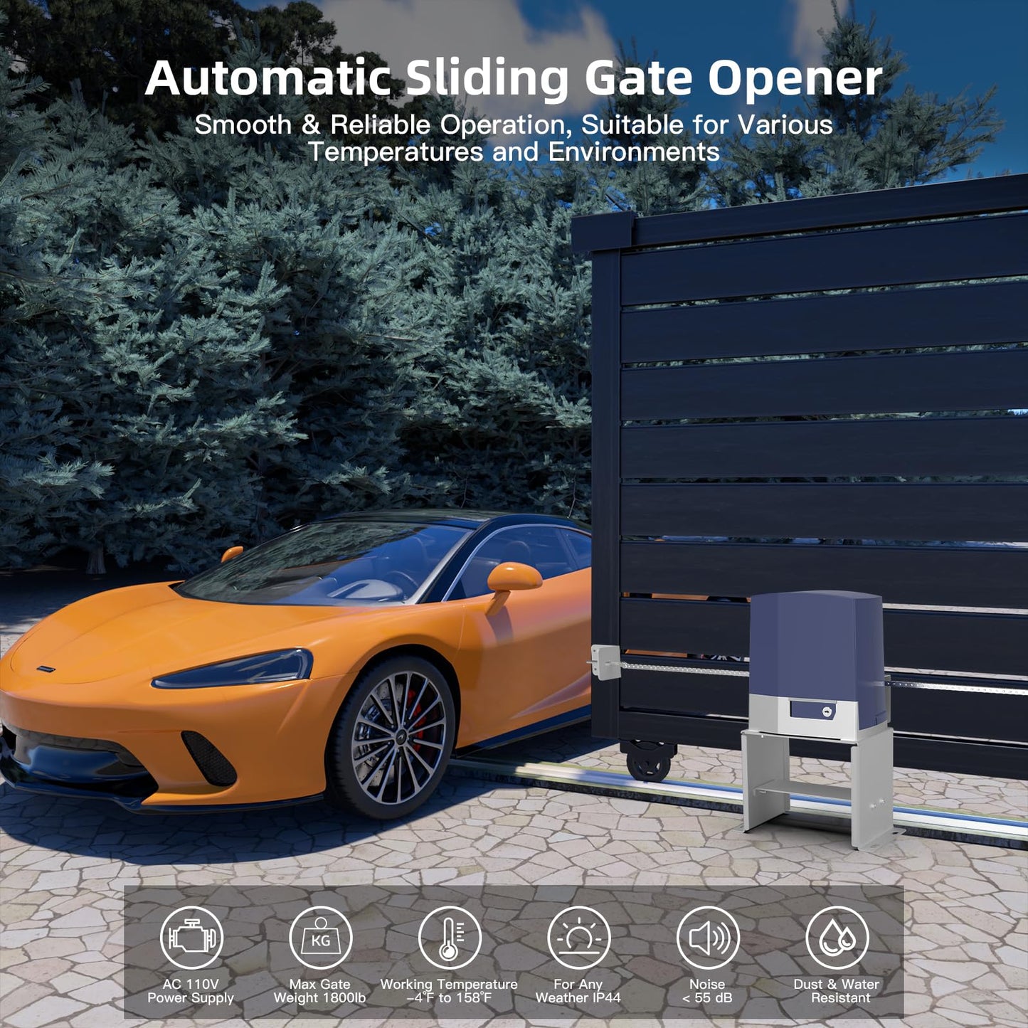 X X-HOUSE Upgraded Automatic Driveway Sliding Gate Opener for Sliding Gate Up to 1800 lb or 40ft, with 2 Remote Controls, Photocell Sensor, Complete & Security Electric Slide Gate Motor Kit