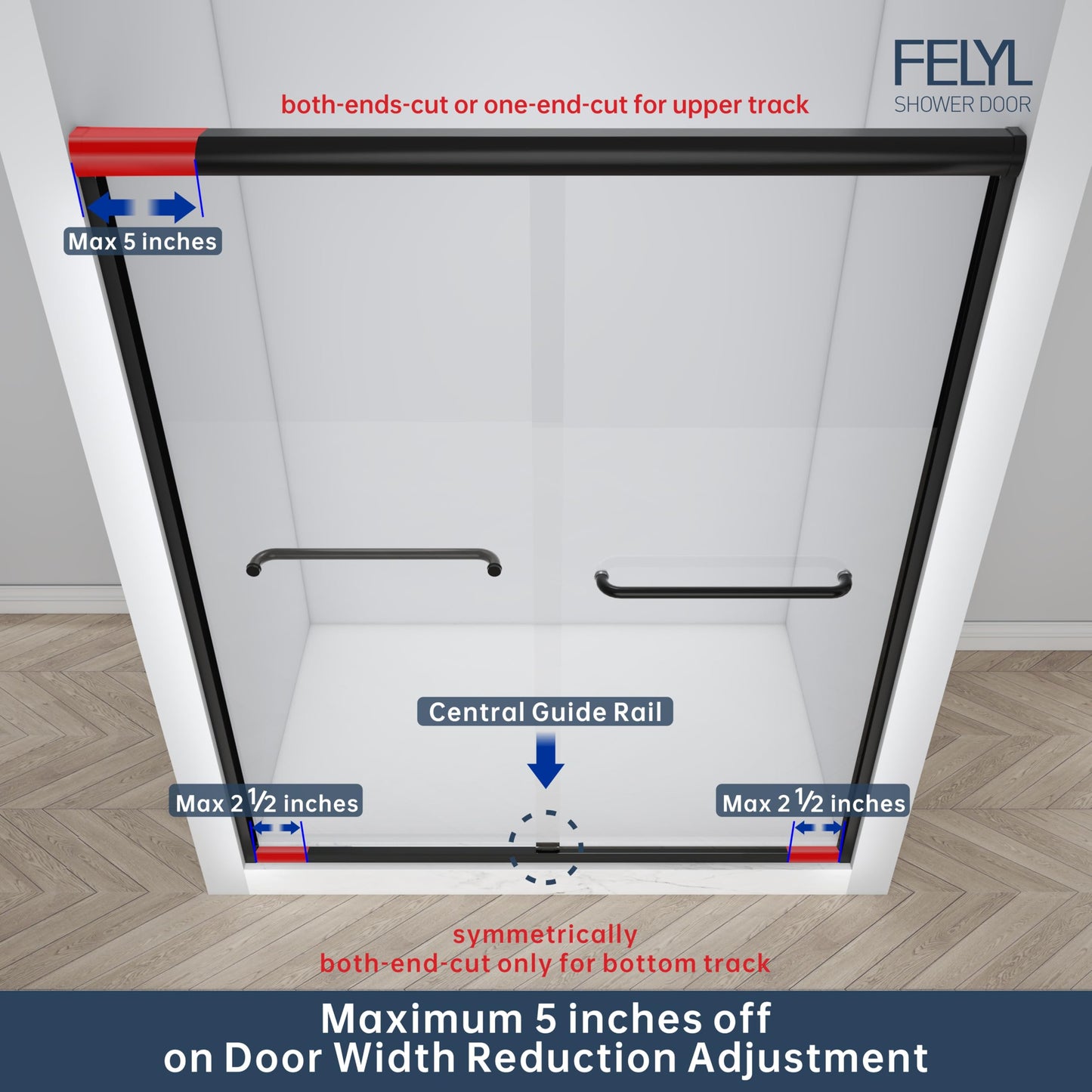 FELYL Frosted Double Sliding Shower Door 55-60" W x 72" H, Matte Black, Bypass Shower Door, Framed, 1/4" (6mm) Tempered Glass