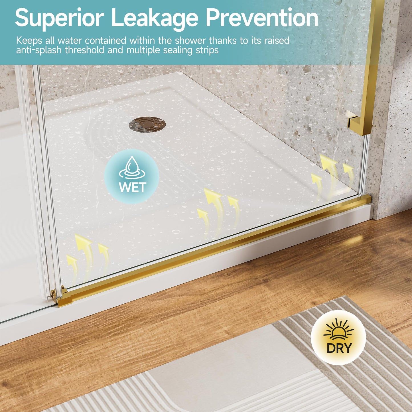 56-60" W x 75" H Glass Shower Door, Frameless Shower Door with 5/16" (8mm) Clear SGCC Tempered Glass, Explosion-Proof Film, Stainless Steel Hardware, Gold