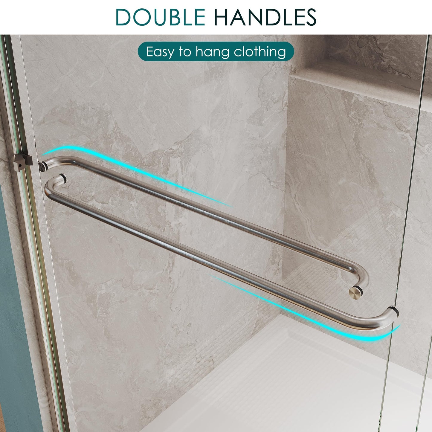 ELEGANT Double Sliding Shower Door 44-48" W x 72" H, Semi-Frameless Bypass Shower Glass Door with Dual Towel Bar Handles, 1/4" Tempered Glass for Walk-in Shower, Brushed Nickel