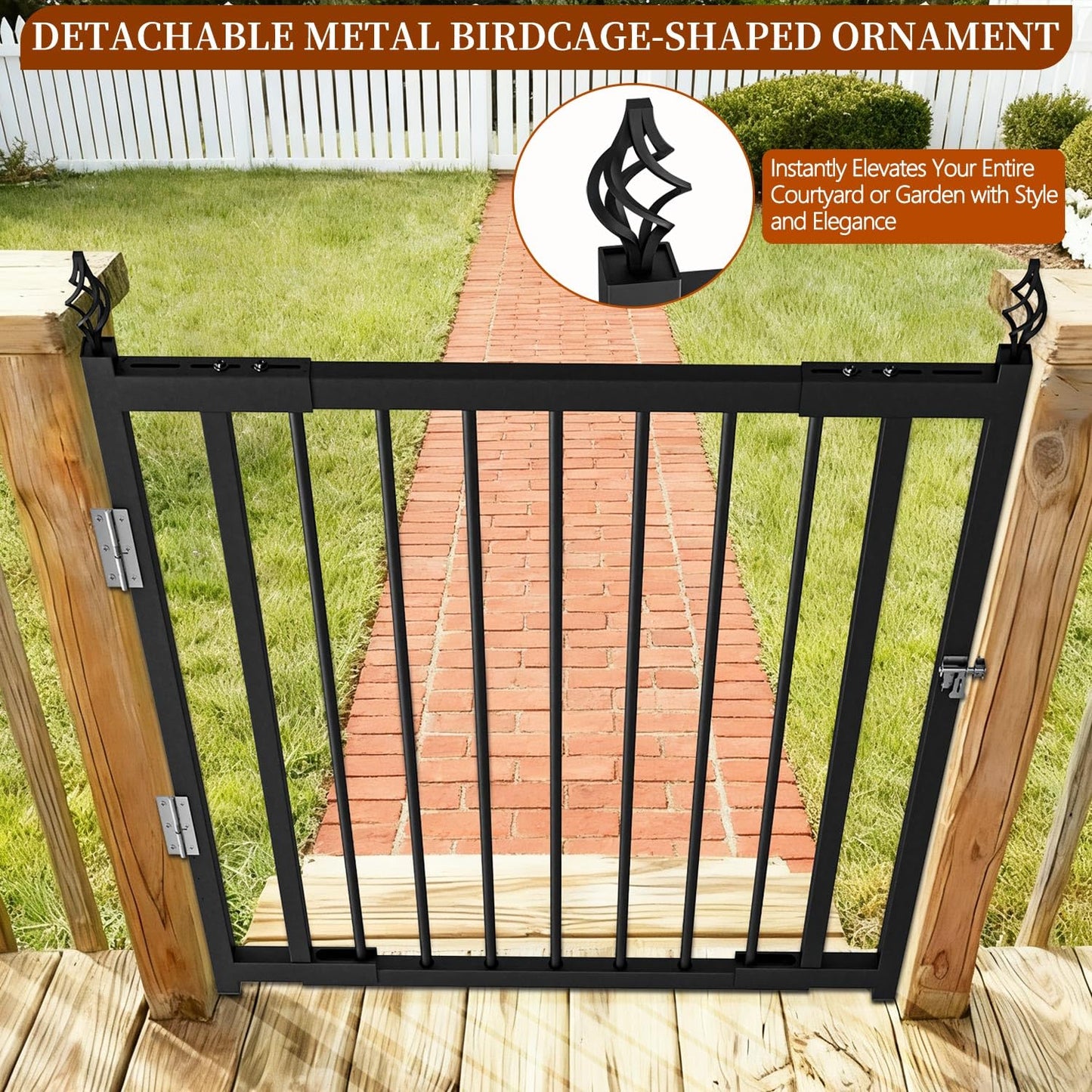 Upgraded Expandable 3 to 4 FT.W x 37in.H，Heavy-Duty Deck Gates Outdoor with Latch, No Cutting Required，Outdoor Dog Gate， Fence Gate, Suitable for Decks, Patios, Gardens, Yards, (Auto-Closing Hinge)