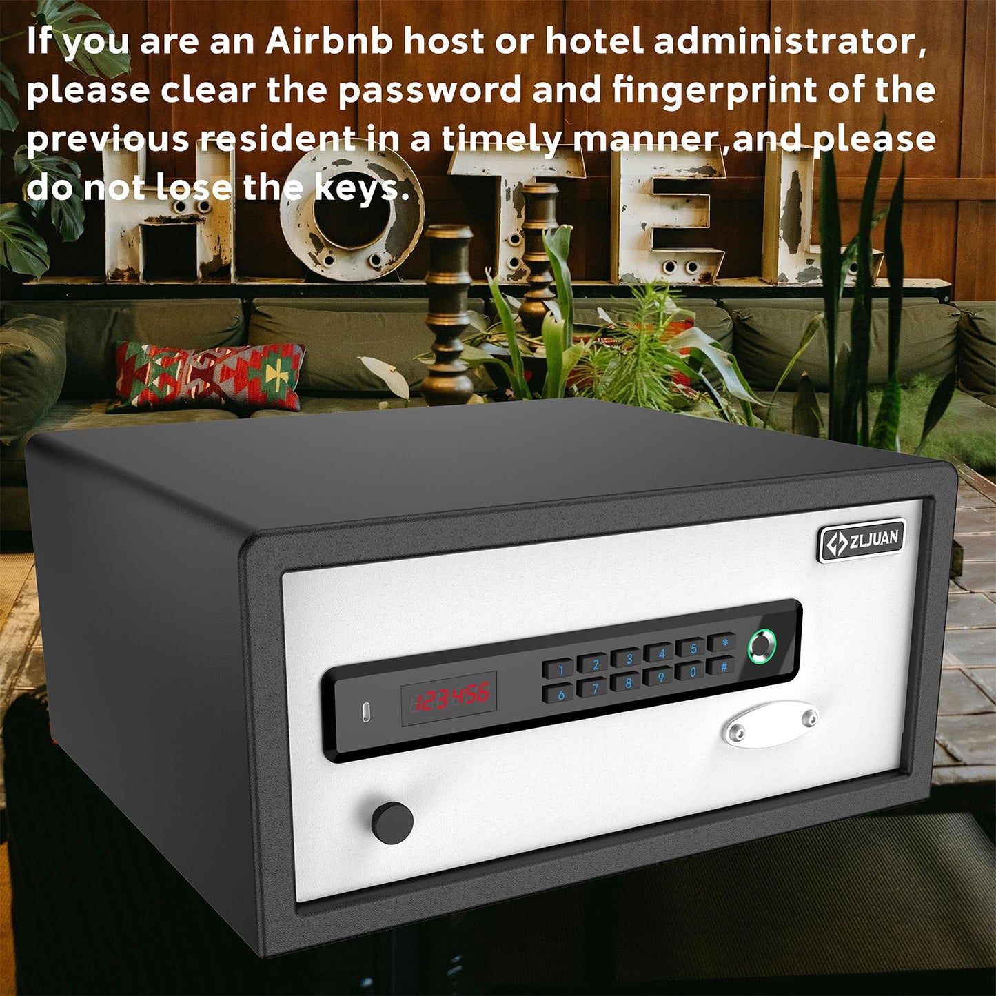 Z ZLJUAN Hotel Safe 1.1 Cubic Feet Home Safe Personal Document Steel Security Safe with Hotel-Style Biometric Lock/Digital Electronic Lock/Key Lock (White)
