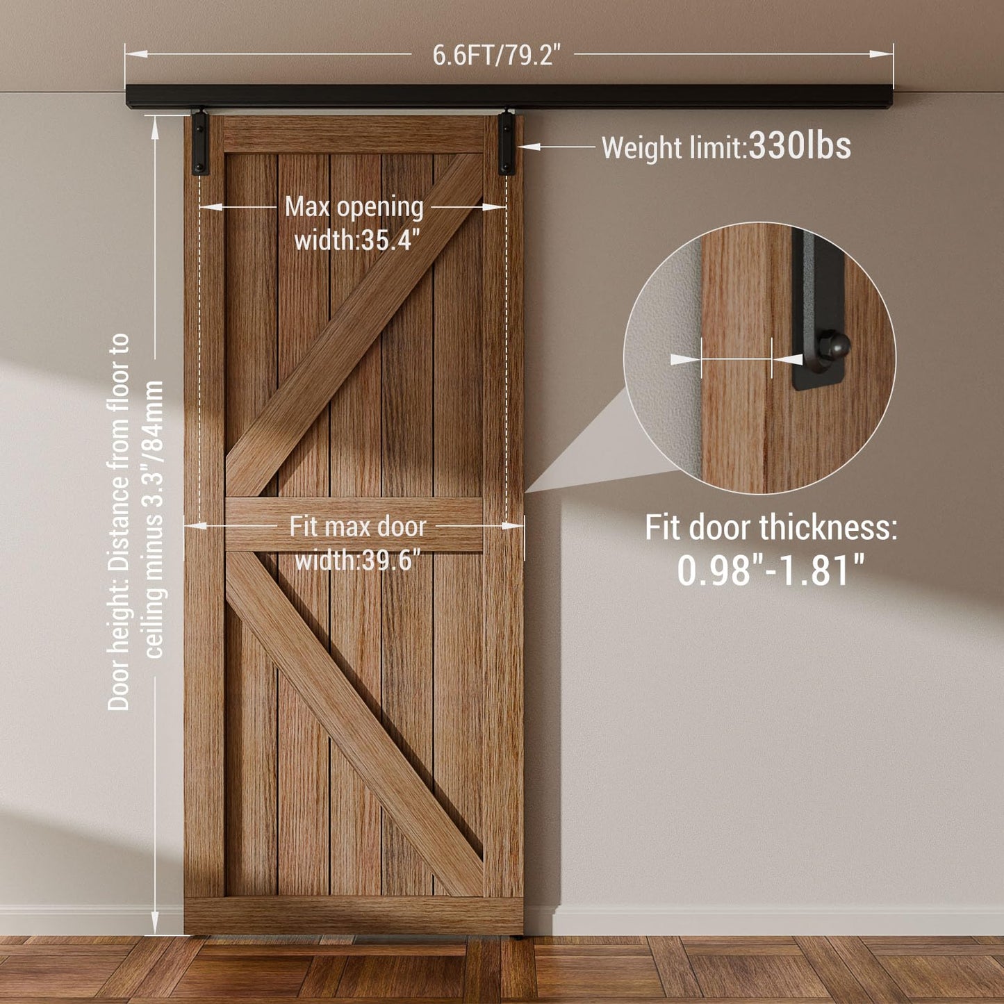 FLYVLIEG 6.6FT Ceiling Mount Box Rail Barn Door Hardware Heavy Duty Sliding Barn Door Track Kit for Single Door, Aluminum Alloy, Easy Install (No Door)