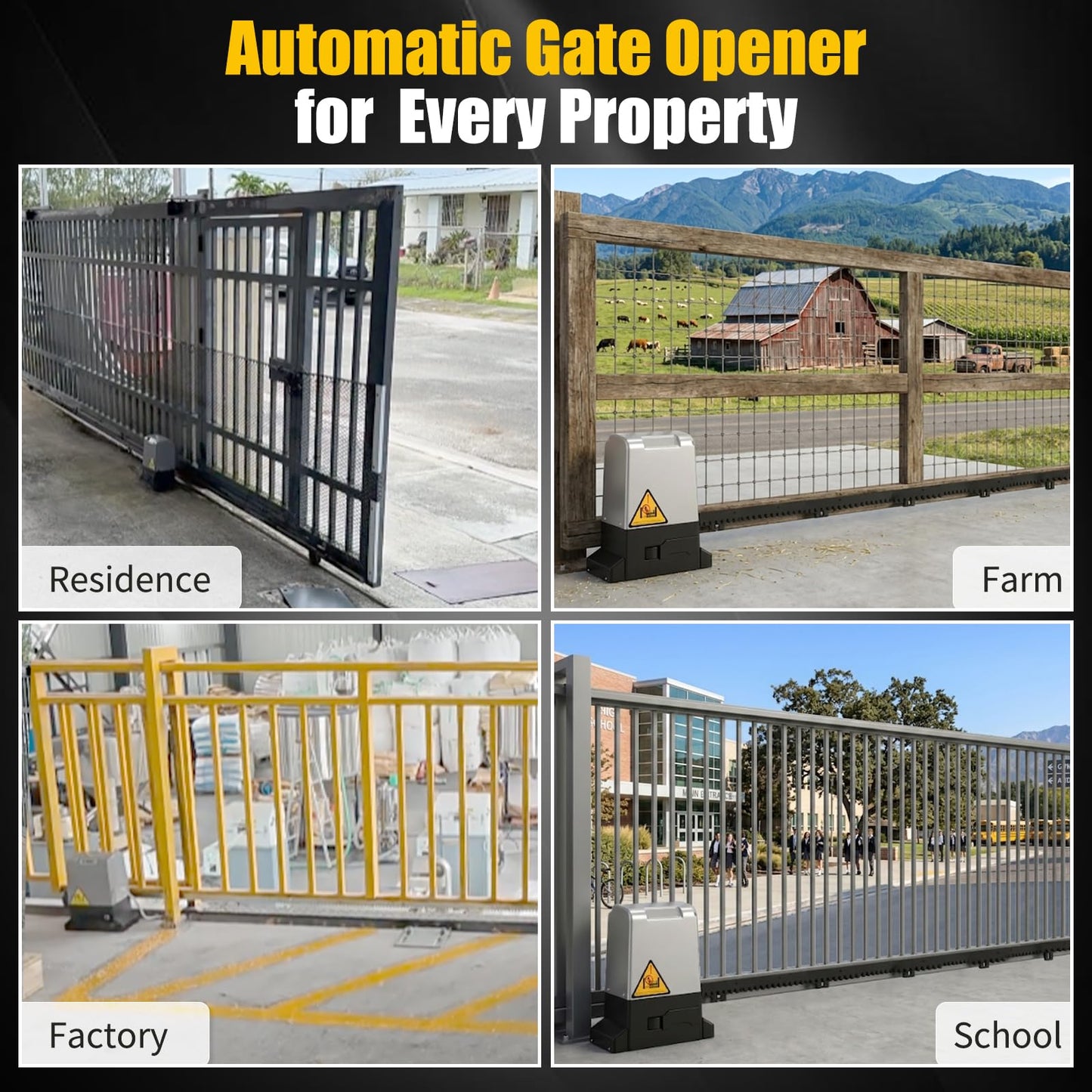 1800Lbs Heavy Duty Sliding Gate Opener, 370W AC Automatic Gate Motor with Nylon Rack, No Welding Electric Gate Opener Kit with 4 Remote Controls, DIY Easy Installation, Up to 40ft Sliding Gate